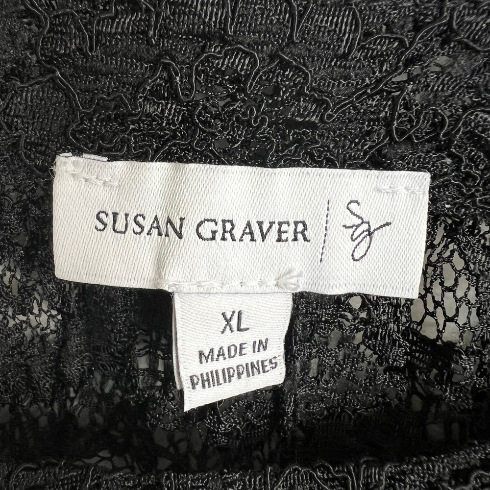 Susan Graver Vintage Style Y2K Sheer Black Lace Romantic Goth XL Long Sleeve Top - Picture 5 of 8